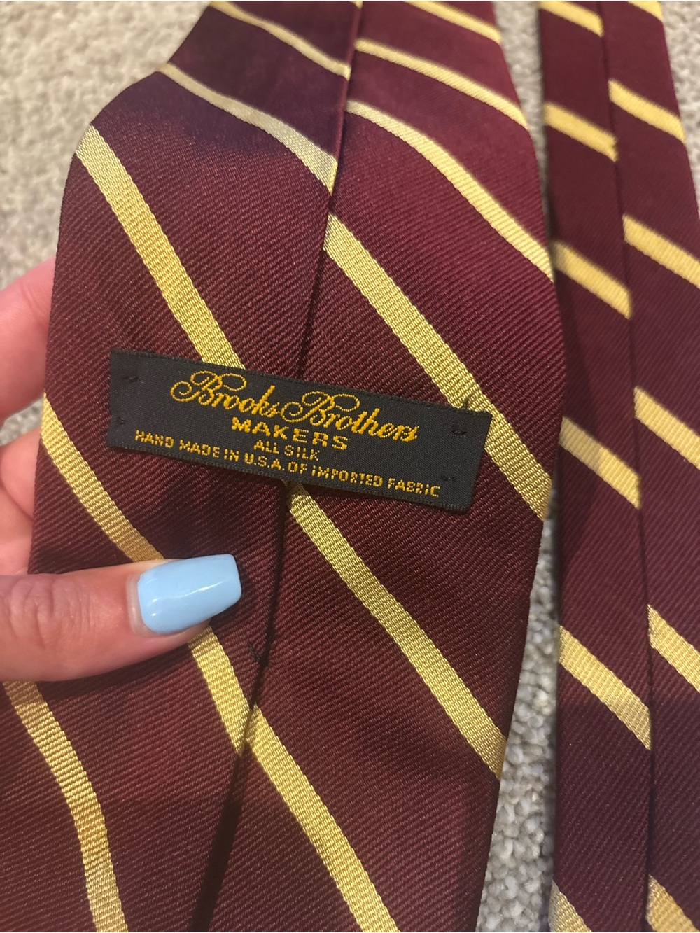 Brooks Brothers Burgundy Tie with Yellow Diagonal Stripes